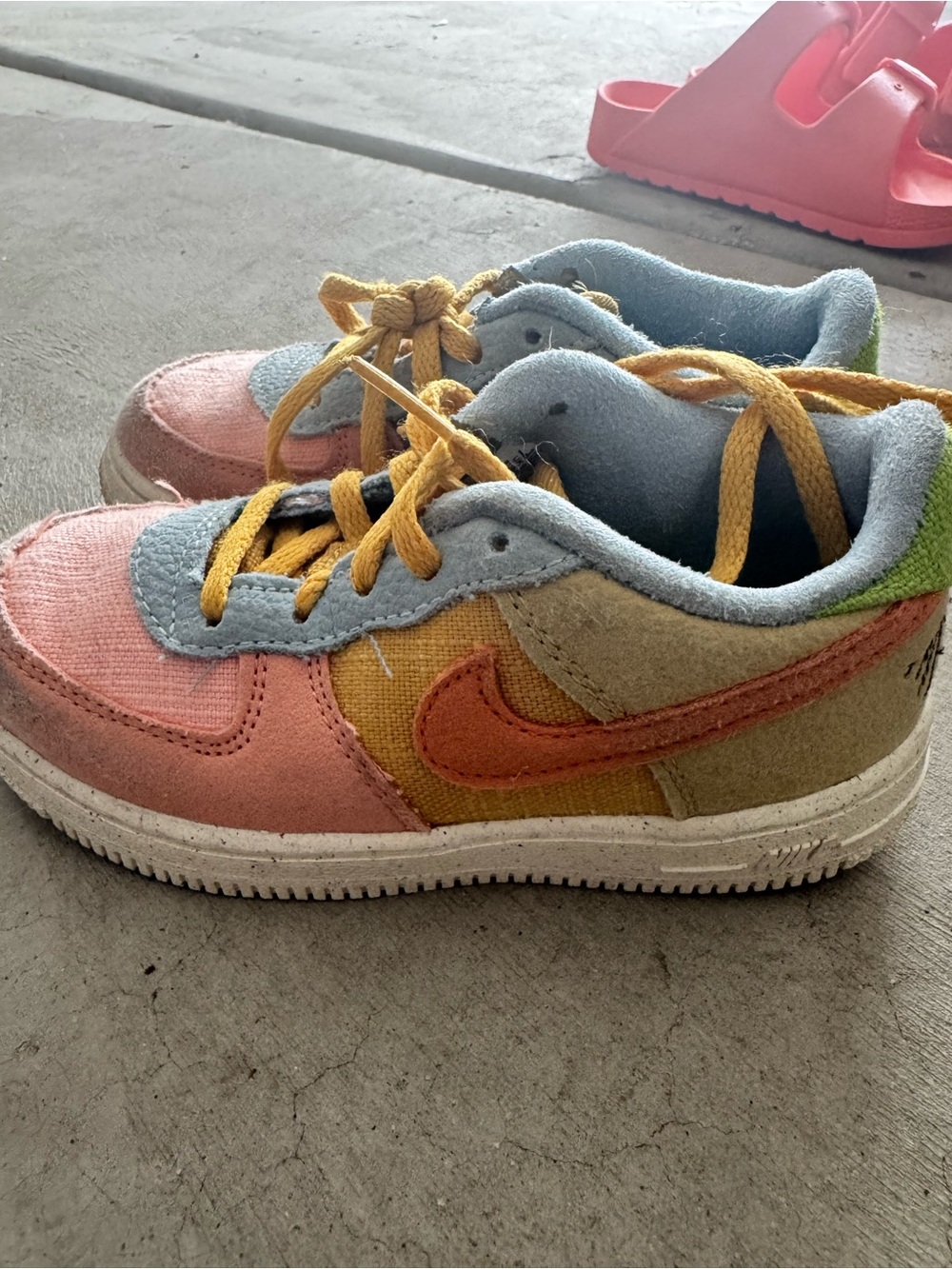 Nike Kids Multicolor Suede & Canvas Sneakers — Pink, Blue, Yellow, Tan